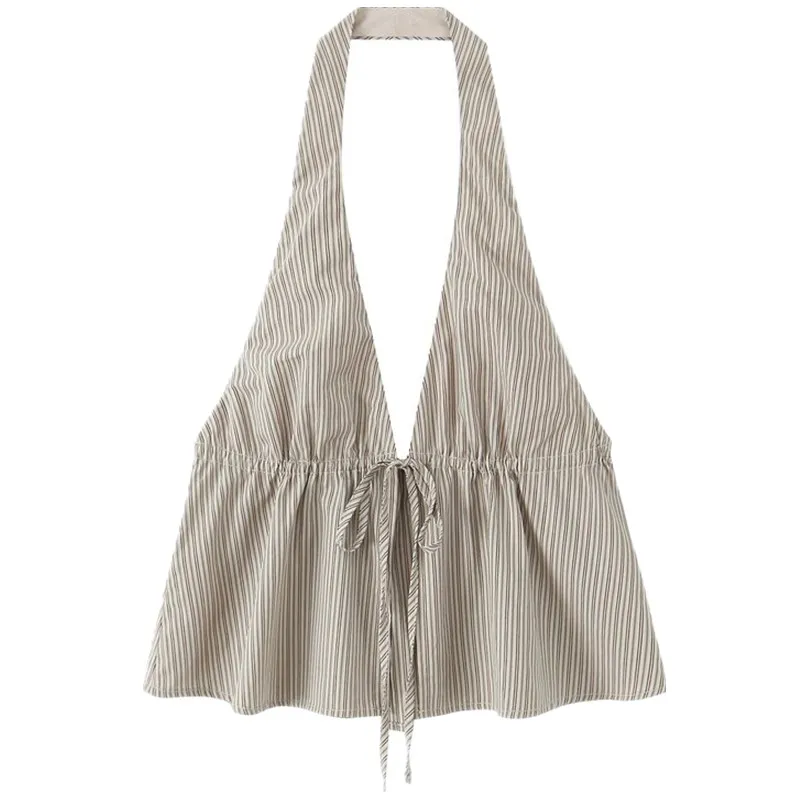 

Summer 2025 Women's Faionable Striped Silk Hang Ne Design Top New Arrival Versatile Sweet Sle Loose Fit ort Length