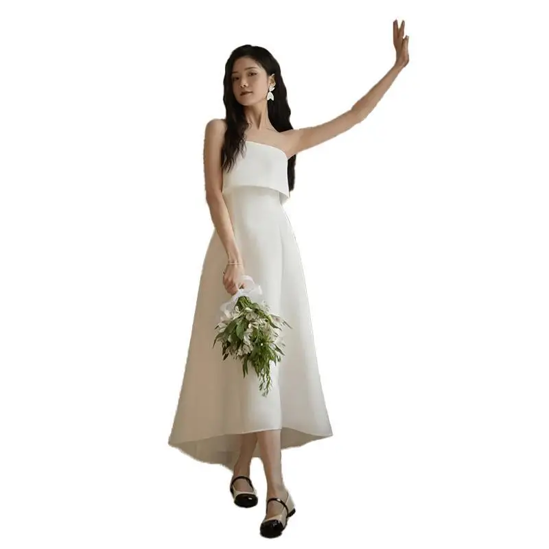 Vestido De Novia largo De satén sin tirantes para mujer, traje Sexy clásico, elegante, sencillo y cómodo, novedad De 2023