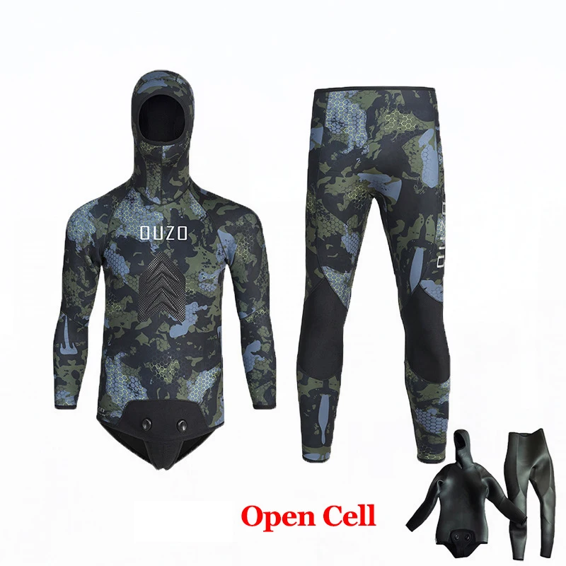 Diving Suit Open Cell 5mm Neoprene Wetsuit Men Scauba Diving Spearfishing Suit Hoodie Camouflage Sealed two piece Freediving