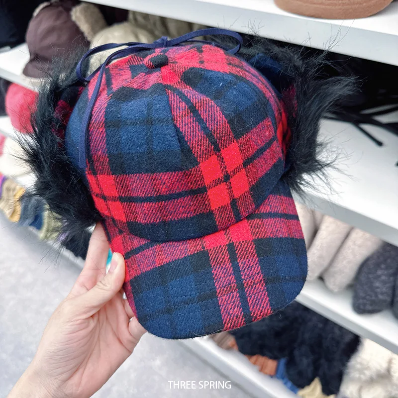 2025-inverno-novo-chapeu-bomber-y2k-xadrez-bone-de-beisebol-feminino-grosso-quente-algodao-forrado-interno-capa-de-orelha-chapeus-ao-ar-livre-para-o-inverno