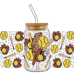 Softball Series 16oz UV DTF Cup Wrap Transfers Stickers Softball etichette personalizzate Logo impermeabile durevole per Libbey Glass Can