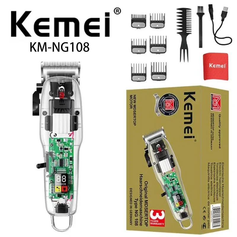 

Kemei Km-Ng108 Usb Fast Charge Lcd Liquid Crystal Digital Display Transparent Body Anti Fall Engraving Cordless Hair Clipper