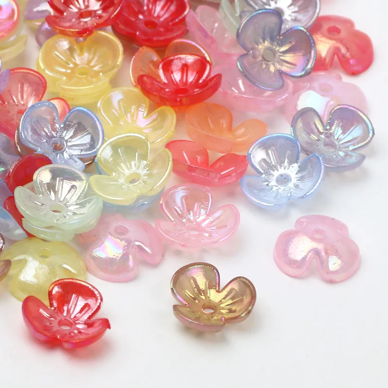 10mm AB Colored Charm Flower Cap Acrylic Beads Loose Beads For Jewelry Making DIY Jewelry Beads Necklaces Bracelets Accessories