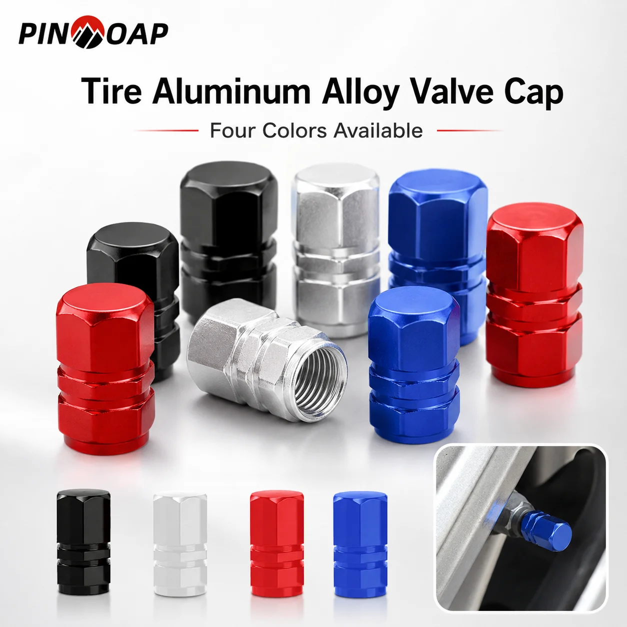 PINMOAP 4/12PCS Hexagonal Aluminum Alloy Tire Valve Cap Truck Motorcycle Car Bicycle Parts Dust-Proof Leak Proof Dust-Proof