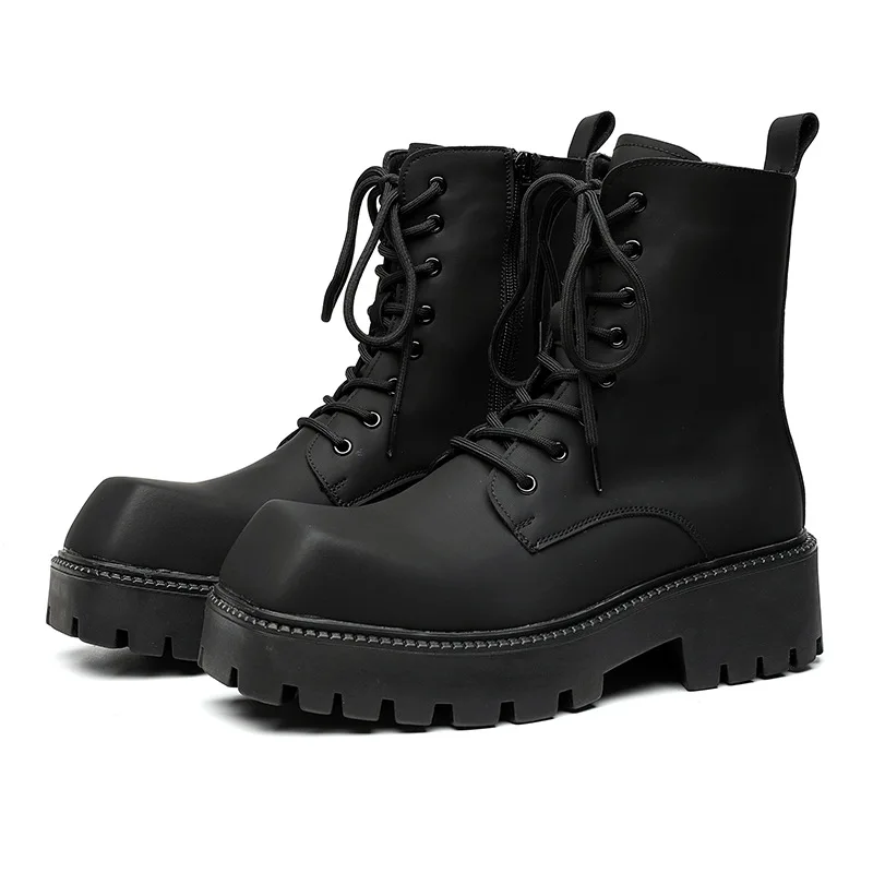 

men's boots fashion brand designer shoes punk hip hop square toe platform boot handsome original leather short botas masculinas