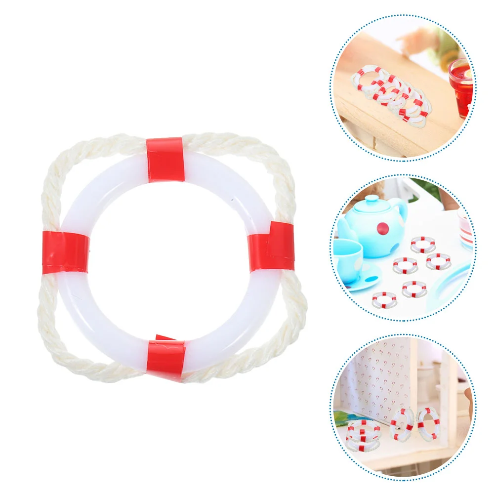 10 Pcs House Mini Life Buoy Tiny Swim Ring Swimming Rings Ornaments Miniature Red Decors