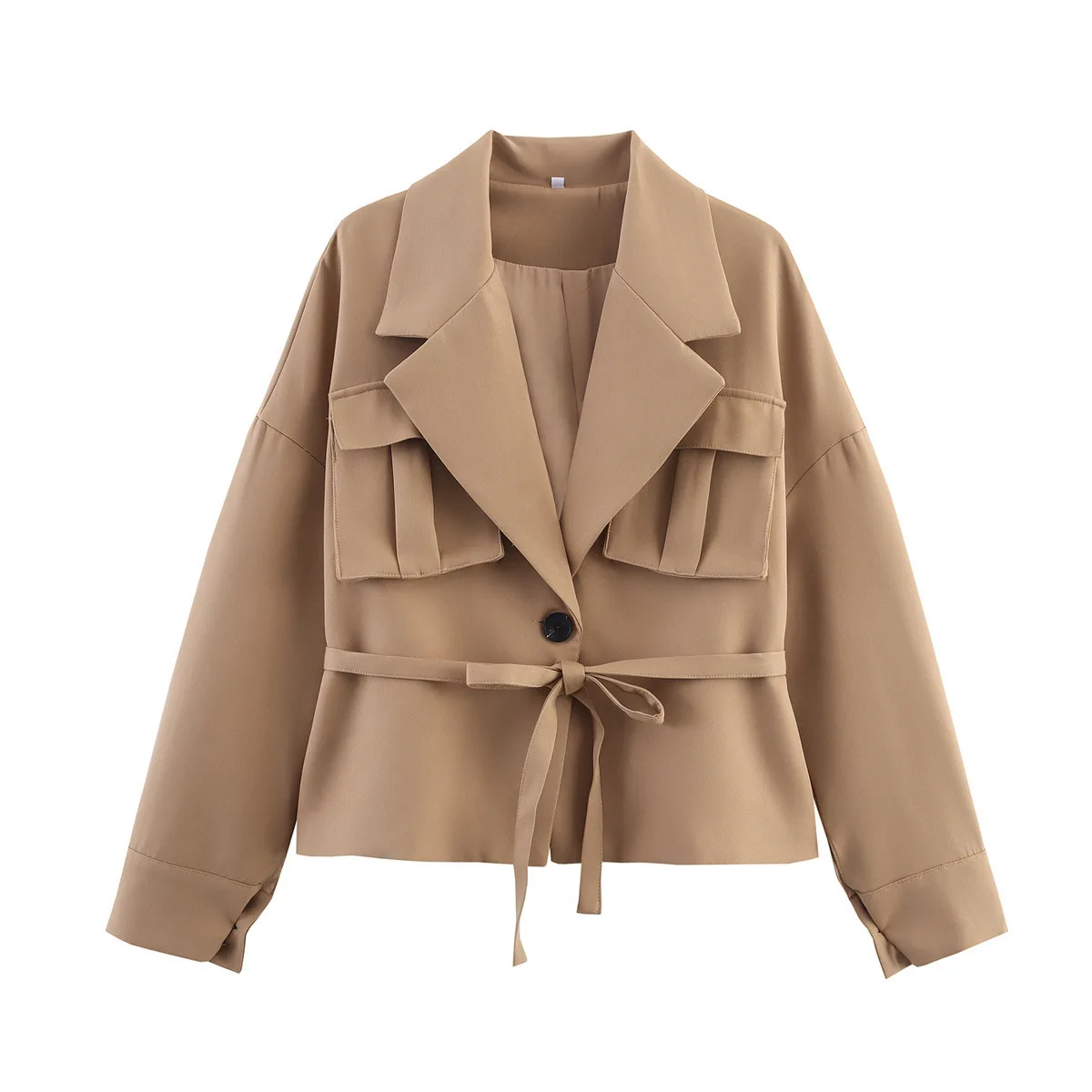 

Новая осенняя однотонная женская верхняя одежда с 3D карманами и поясом, модная элегантная стильная женская куртка