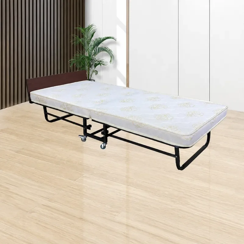 Hotel Deluxe Rollaway Bed Single Movable Temporary Extra Bed for B&B Room Office Lunch Break Metal Frame Household Folding
