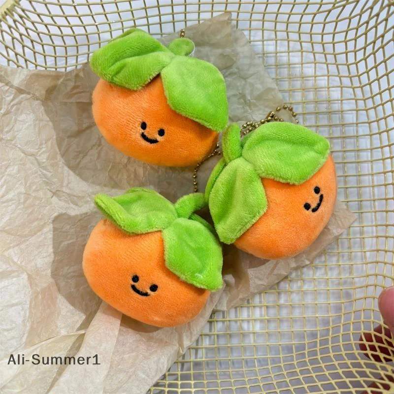 لطيف أربع أوراق صغيرة البرسيمون الفاكهة أفخم دمية دمية محشوة المفاتيح قلادة ظهره حقيبة ساحرة حلية دوول الحلو فتاة هدية
