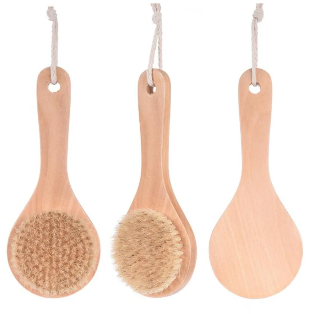 100PCS Dry Bath Body Brush Back Scrubber Anti-slip Short Wooden Handle Natural Bristles Shower Exfoliating Massager