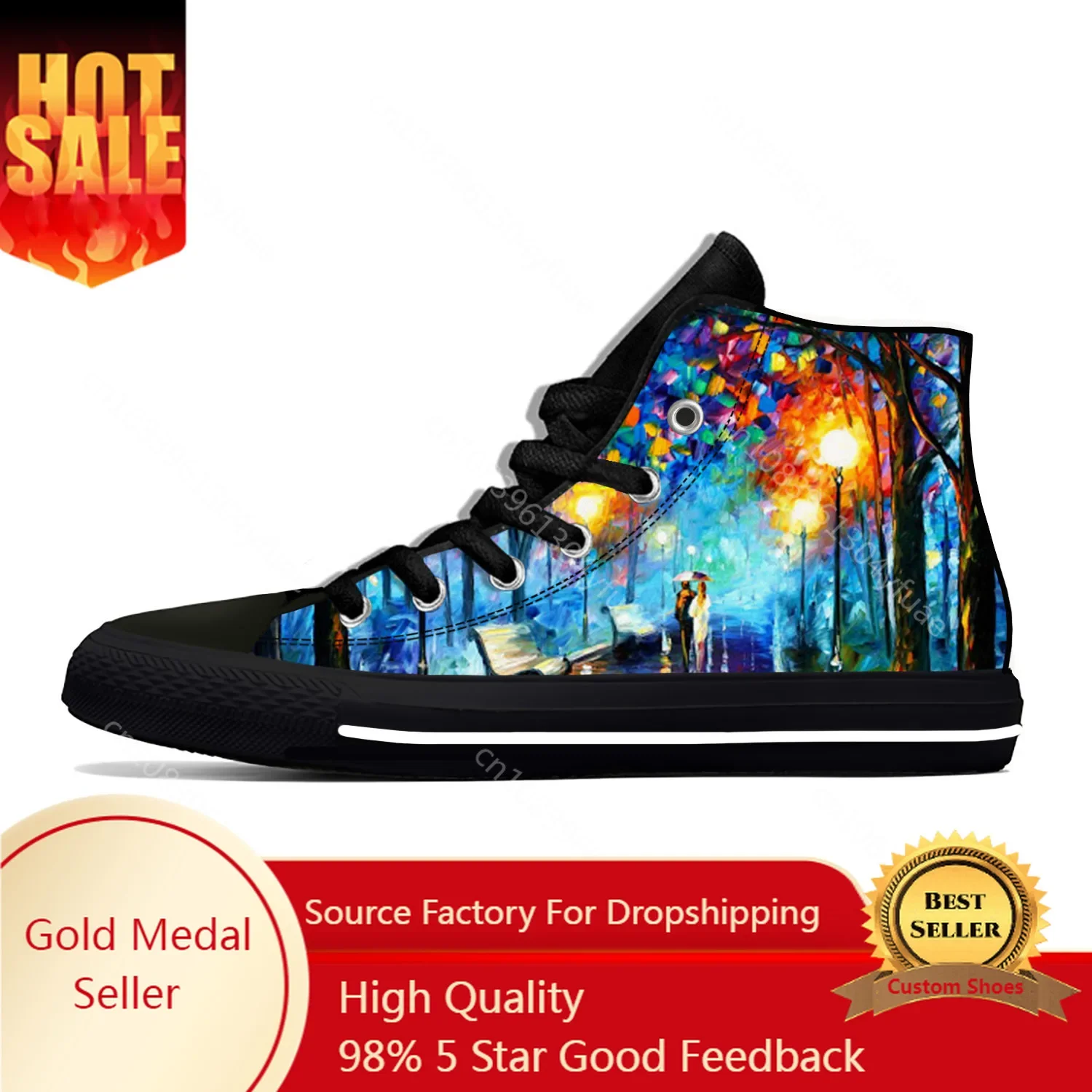 Hot Van Gogh Oil Painting Aesthetic Starry Night Casual Shoes Breathable Men Women Sneakers High Top Lightweight Board Shoes