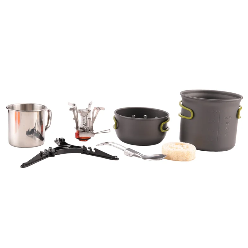 

Camping Pot And Pan Set With Mini Backpacking Stove Cooking Gear For Outdoor Hiking Campfire