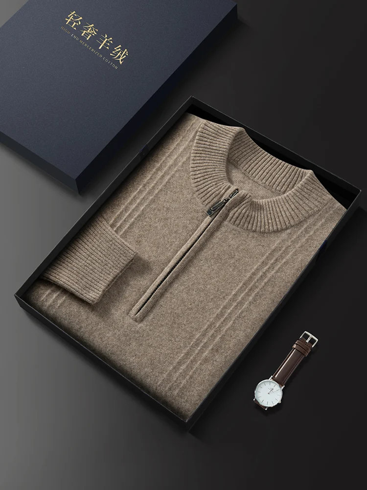 

Men's Zippered Pullover Sweater Knitted 100% Cashmere Autumn Winter Warm Soft Cable Stitch Comfort Long Sleeves Clothing Tops