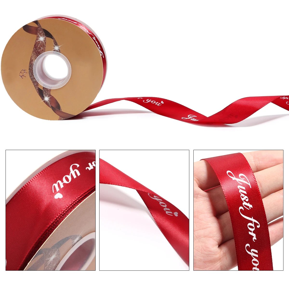 50 Yards Satin Ribbon Color Printed \'JUST FOR YOU\' Wrapping Ribbons for Baking Flower Birthday Festival Gifts Party Decoration