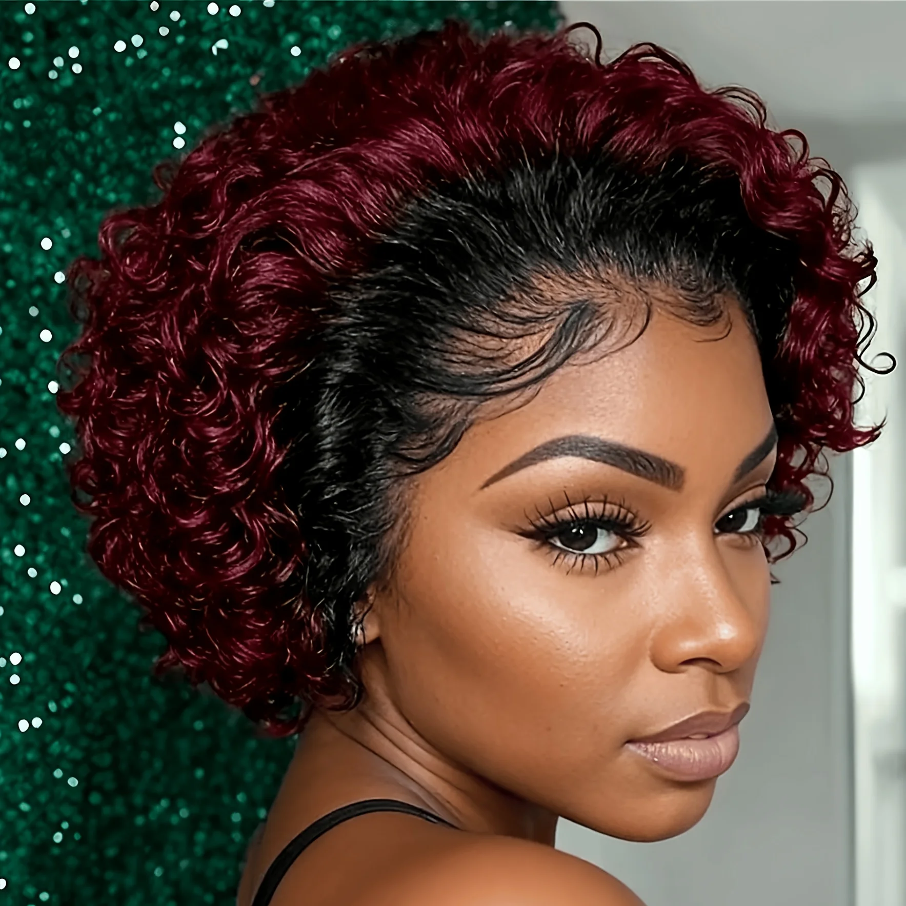 

﻿ Парик из натуральных волос для женщин, короткая стрижка пикси с кружевной передней частью 13x1, предварительно выщипанная линия волос, глубокая вьющаяся текстура для женщин