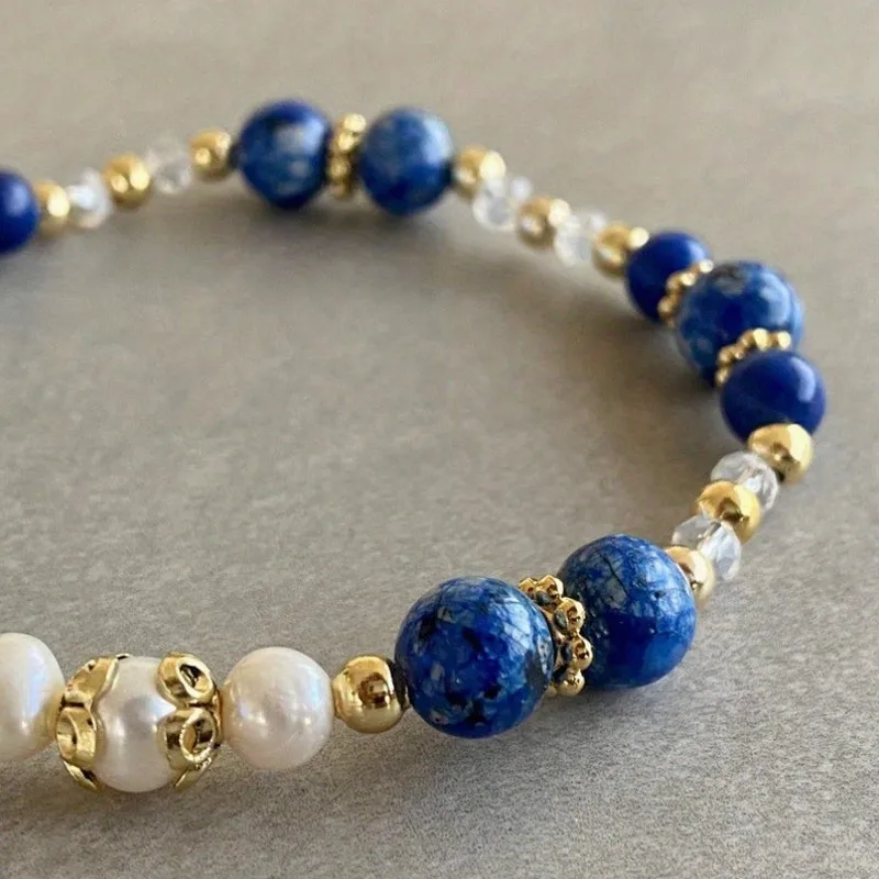 Fashion Lapis Lazuli Beaded Bracelet Vintage Retro Minimalist Elegant Handmade Jewelry Gift for Women Men