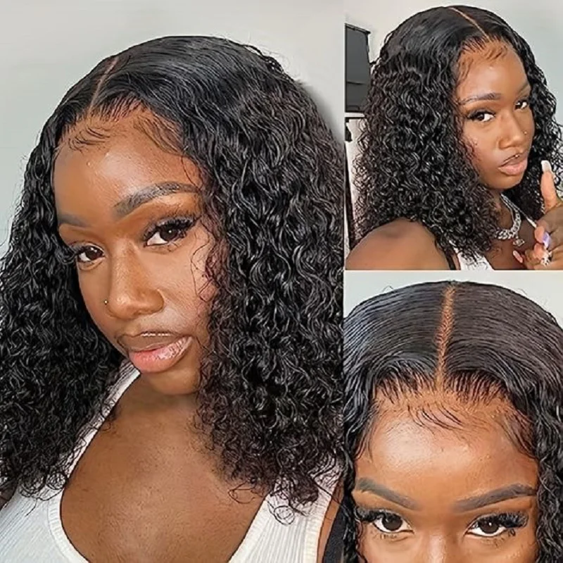 

curly 100% human hair wigs glueless closure lace frontal wig deep wave water wave bob cheap wigs on sale clearance for women ch