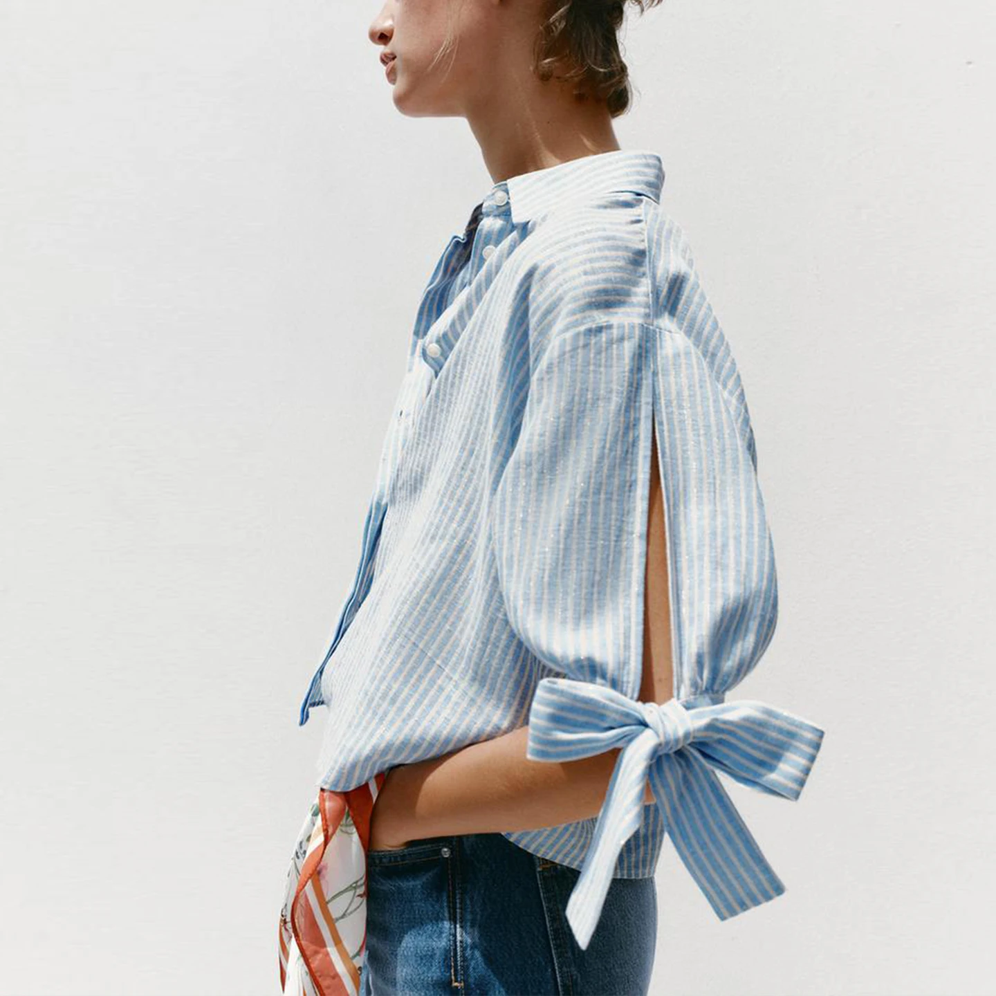 

Новинка осени 2022, женские повседневные длинные свечи в полоску с узлом, украшенные в полоску, повседневные, из полиэфирного волокна