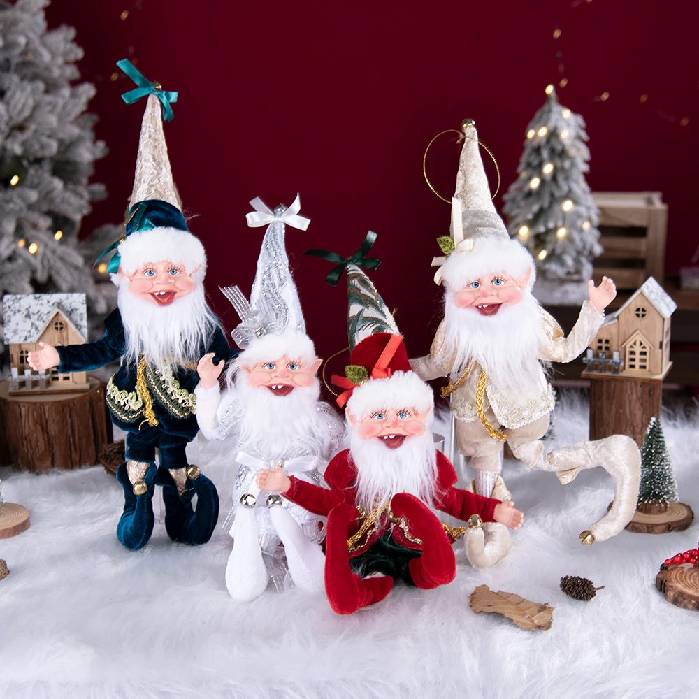 2026 New Custom Christmas Elves With Wreath Hanging Decoration Elf Home Party Wall Pendants Ornaments Christmas Plush Elf Dolls