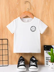 Summer New Male And Female Baby Short Sleeve White T-Shirt Round Neck Pullover Top