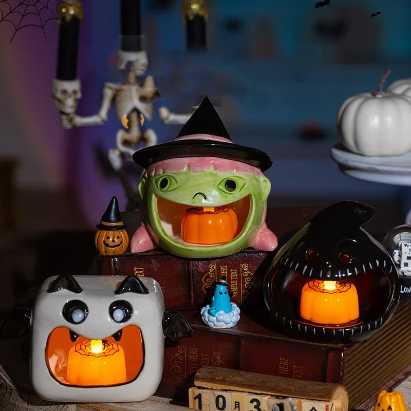 السيراميك شبح شمعة حامل اليقطين الخفافيش الشمعدان الحلوى تخزين سطح المكتب المعطرة شمعة زخرفة مقاومة للحرارة ديكور المنزل هدية