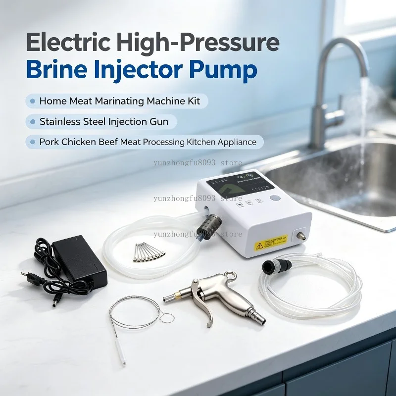 Electric High-Pressure Brine Injector Pump, Home Meat Marinating Machine Kit with Stainless Steel Injection Gun