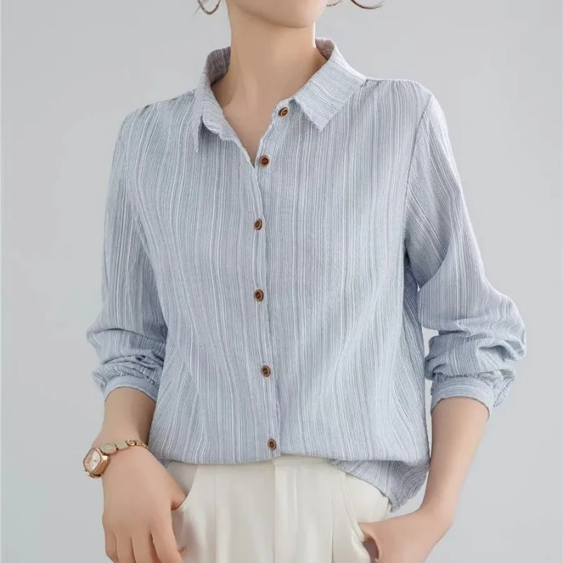 

Новая женская рубашка-кардиган с длинными рукавами в синюю полоску для весны и лета, в повседневном стиле