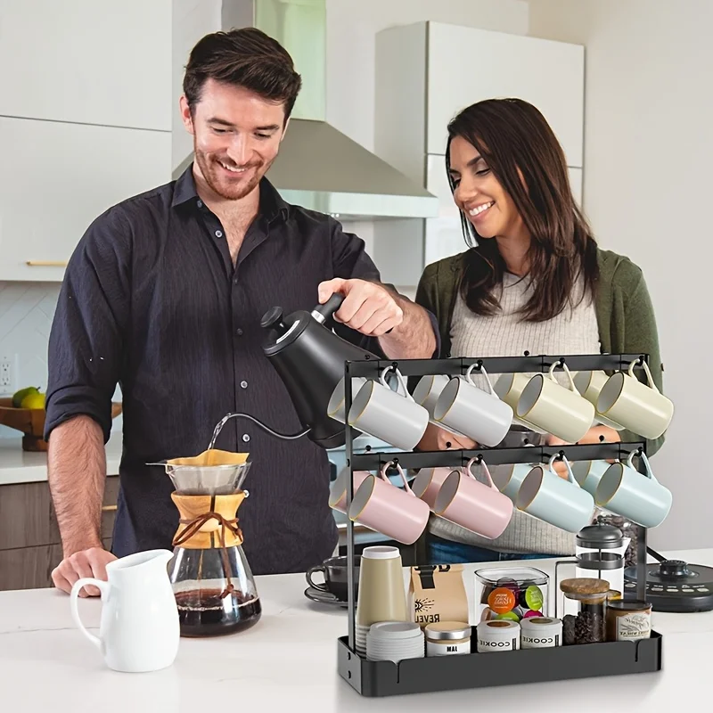 

Прочная настольная полка для хранения с 16 крючками, подстаканник для кухни, универсальный подстаканник