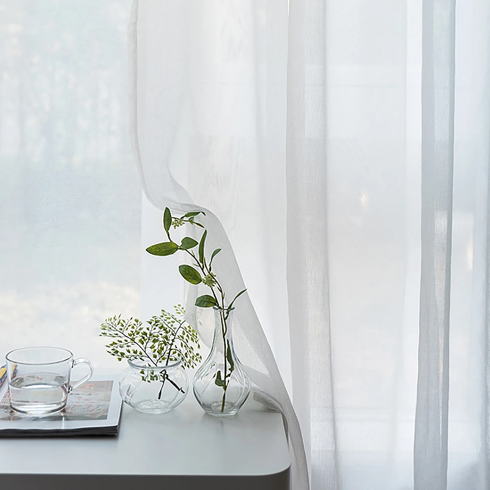 

Voile Curtain Semi Sheer Gauze Drape Window Rod Pocket White Black Bedroom Living Room Decor Polyester Material Easy