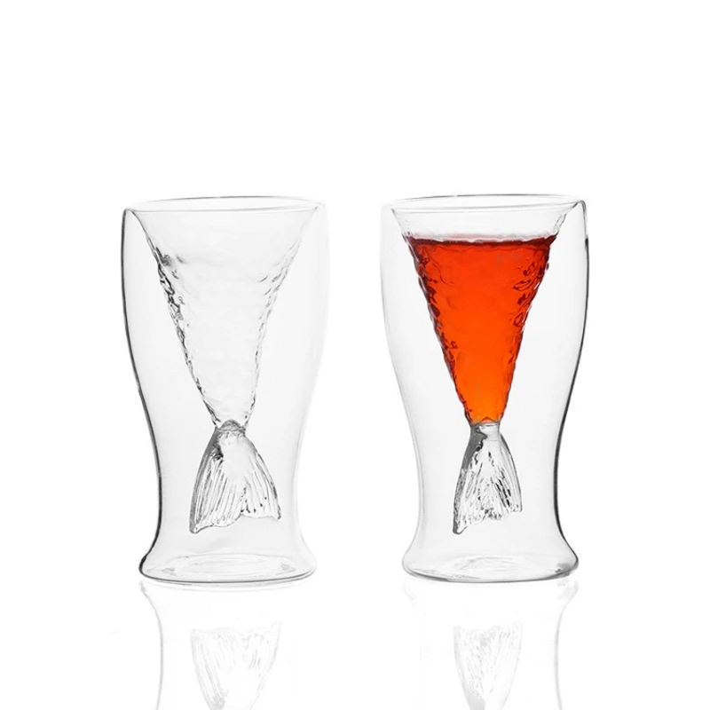 1pc, Mermaid Cup Double Layer Mermaid Tail Glass Cup Wine Glass Bar Nightclub Mixing Cup Cocktail Cup