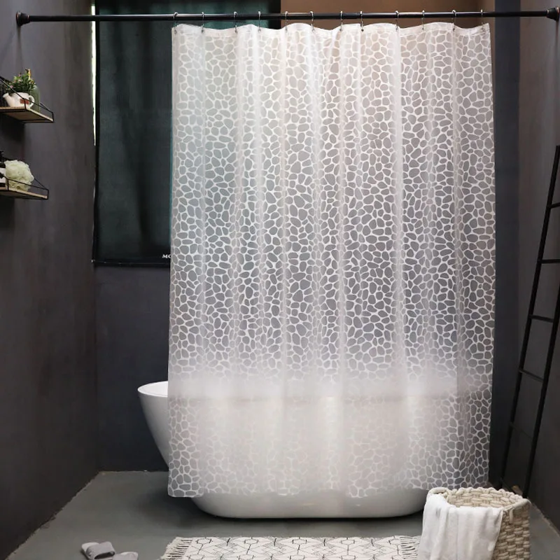 

Shower Curtains 200cm PEVA Fabric White Geometric Transparent Water Resistant Bathroom Curtain with Hooks Simple Modern Style