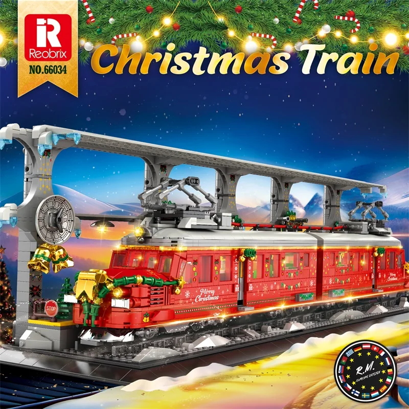 2822PCS Christmas Red Train Model Buliding Blocks City Railroad Stopping Station Railway Track Bricks Kids Toys Christmas Gifts