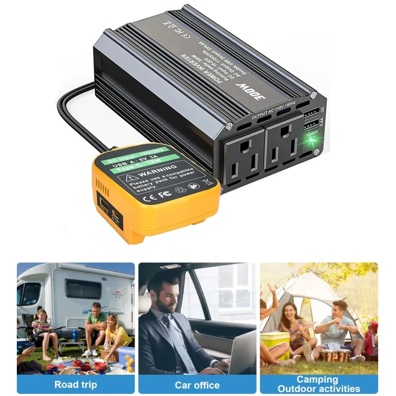 

for Dewalt/Makita/Milwaukee 18V Battery Power Inverter Portable Outdoor Battery Converter,18W PD&USB-C & QC 27W& USB-A&AC socket