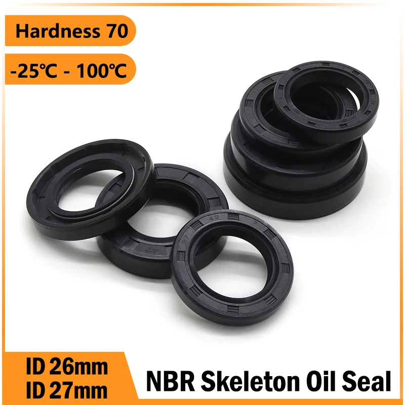 ID 26mm ID 27mm NBR Oil Seal TC-26/27*34/35/37/38/47/48/52/55*6/7/8/10mm Black Nitrile Rubber Shaft Double Lip Oil Seals Gasket