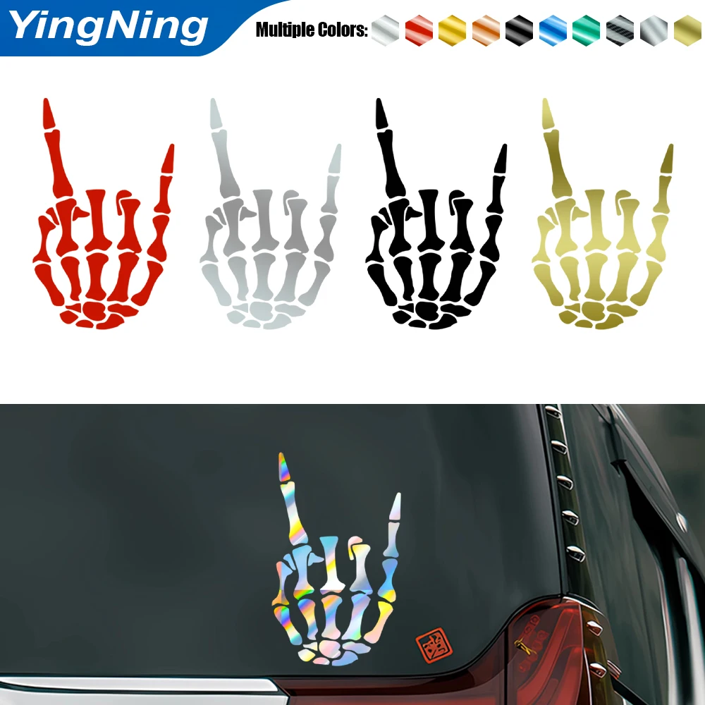 

Skeleton Hand Rock Car Sticker Vinyl Decal Waterproof Funny Skull Horns Gesture Reflective Auto Window Bumper Laptop Decoration