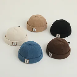 Winter Corduroy Baby Brimless Hat Solid Color Letter Toddler Beanie Cap Autumn Adjustable Kids Boy Girl Melon Hats