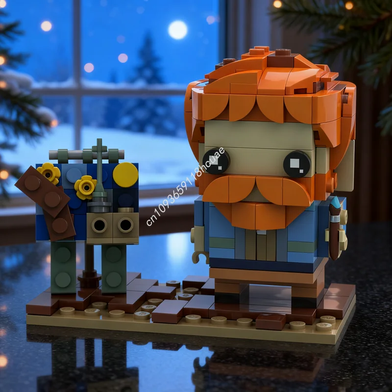 ตัวต่อ MOC วินเซนต์ แวนโก๊ะ บล็อกตัวต่อแบบ Brickheadz จำนวน 203 ชิ้น ของเล่นประกอบเอง ของขวัญคริสต์มาส ไอเดีย DIY ของขวัญวันเกิดสำหรับเด็ก