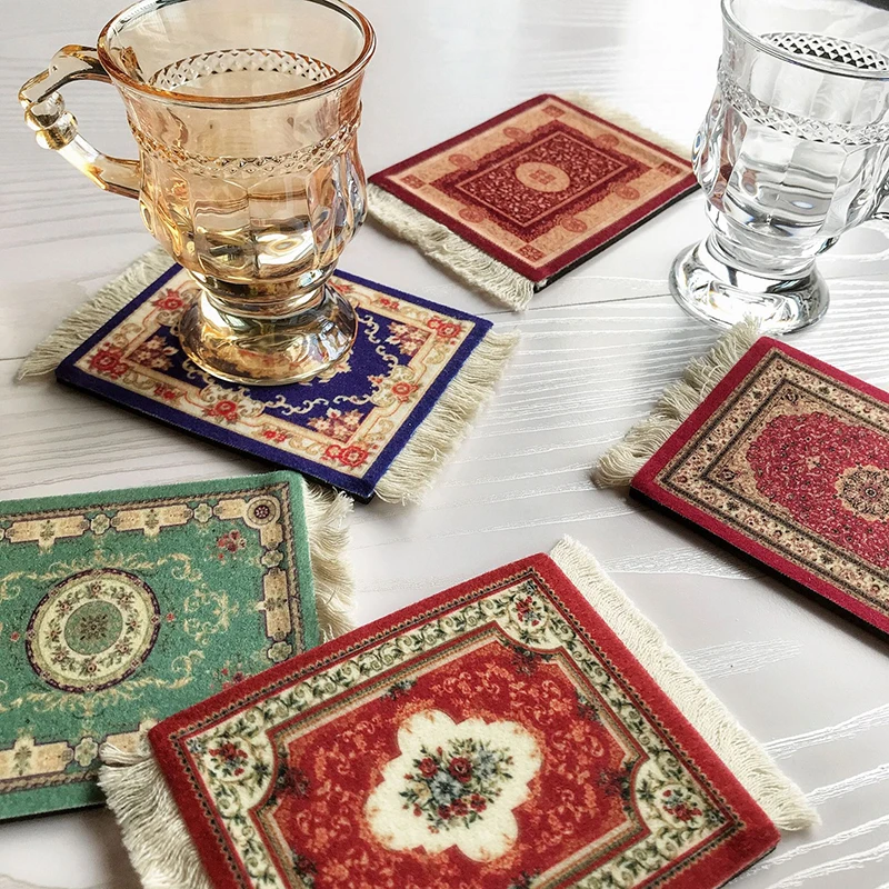 Retro Non-Slip Tassel Coasters Coaster Persian Style Cup Mat Heat Insulation Pads Tea Coffee Mug Drinks Holder Table Decoration