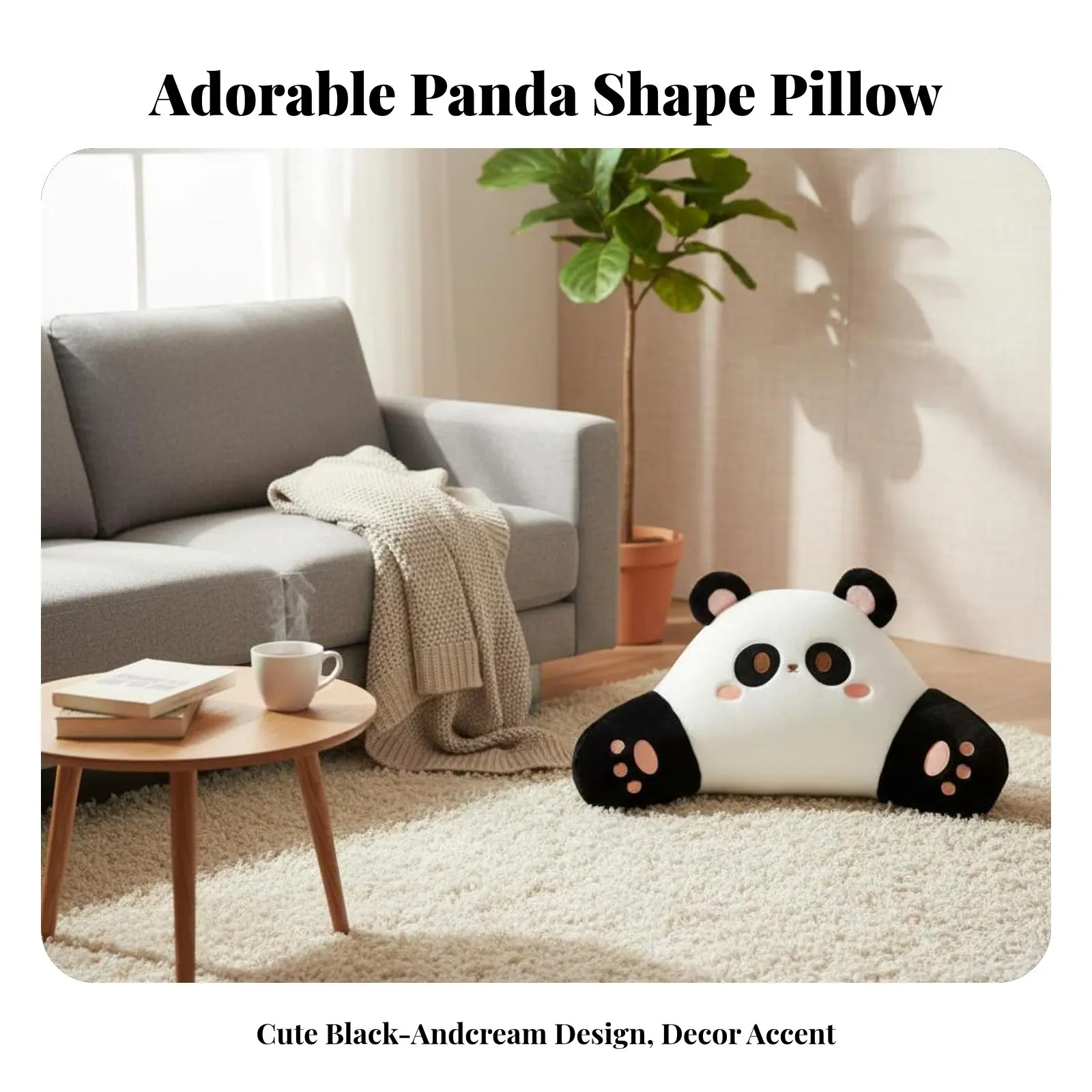 

Panda Faux Sheepskin Lumbar Pillow, Black and Cream Sofa Cushion, Decorative Throw Pillow for Living Room, Bedroom, Bay Alcove