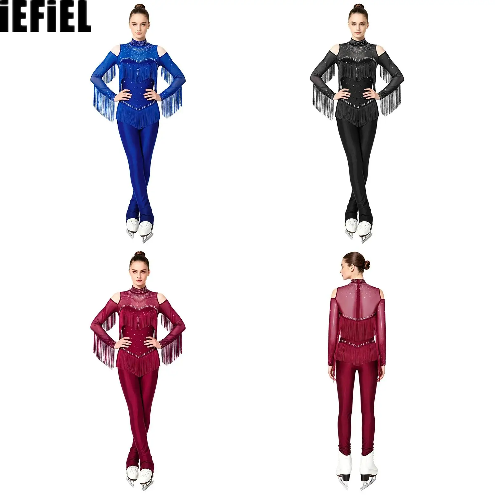 women-gymnastics-rompers-figure-skating-glitter-rhinestone-jumpsuit-cold-shoulder-long-sleeve-tiered-tassel-leggings-rompers