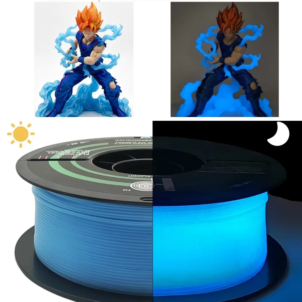 3D Printer Filament, Glow in the Night (Glow Blue), PLA, 1.75mm Accuracy +/- 0.02mm, 1KG Spool (2.2 lbs), Fit Most FDM Printer