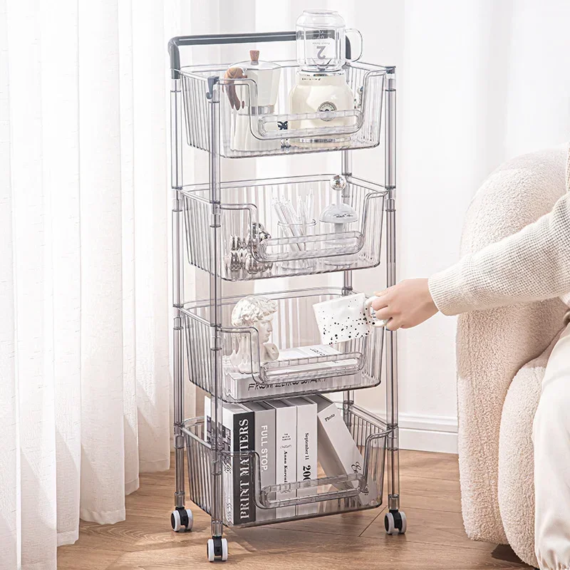 Multifunctional Plastic Storage Cart on Wheels Kitchen Organizer Mobile Living Room Sundries Basket Efficient Home Organization