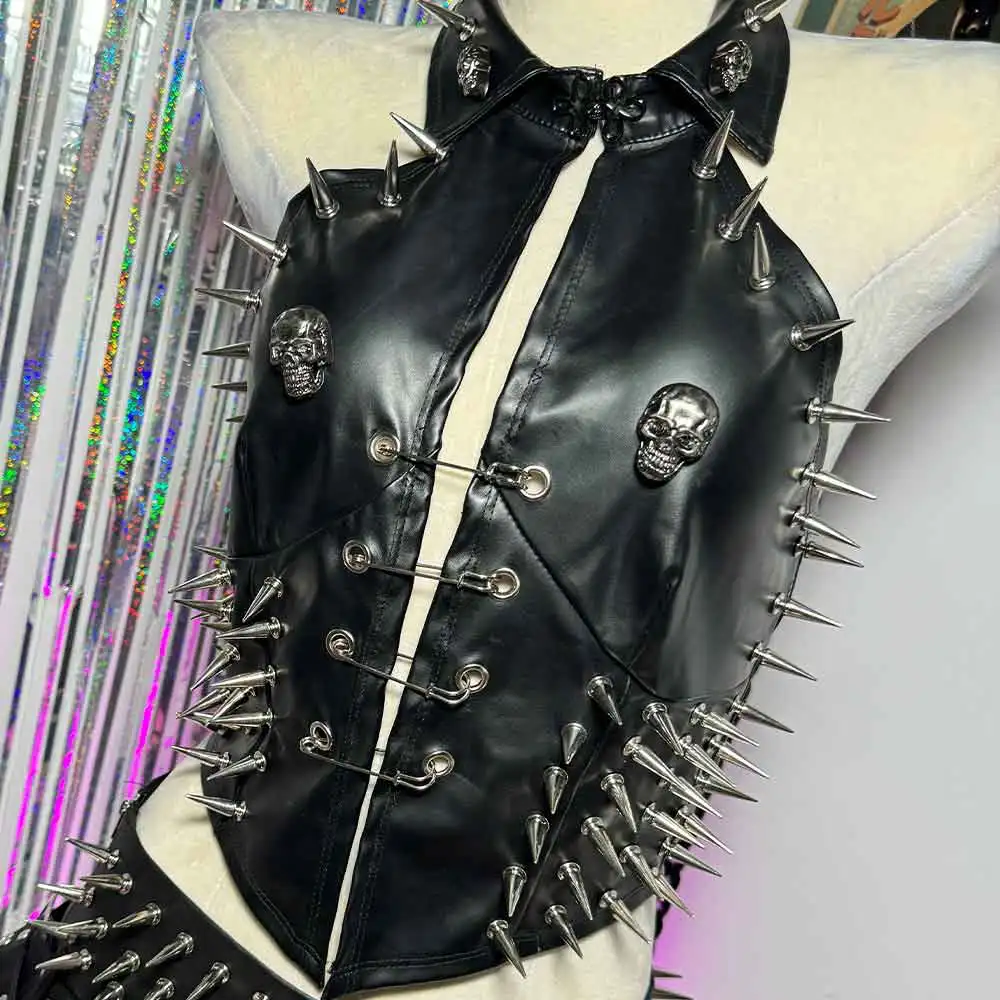 

Eco E-Girls Y2K Веганские кожаные топы Фея DIY Гот Эмо Панк Рок с шипами Цифровая готическая булавка Гранж Ручная работа 90-е Череп подростков