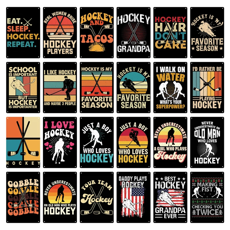 Hockey  Funny Sports Retro Metal Plaque Vintage Tin Sign Decorative Plate Metal Signs Home Club Wall Decor Hockey Player Gift