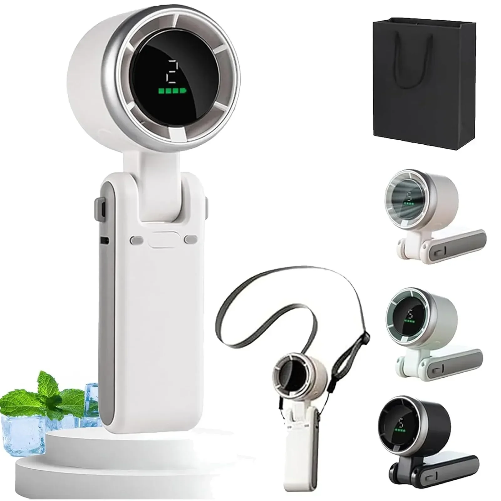 New Hanging Neck Outdoor 180 Degree Folding Desktop Mini Fan Hand-held Folding High-speed Powerful Turbo Fan Outdoor Use