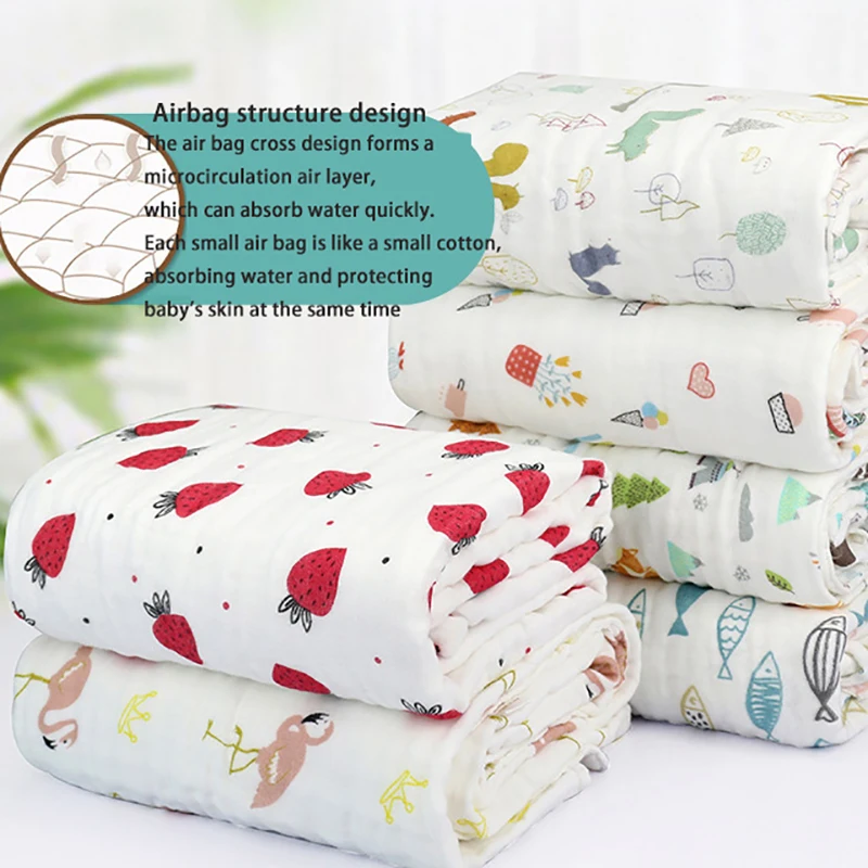 6 Layers Cotton Baby Bath Towel Muslin Cloth Kids Bathrobe Blanket Wrap Nursery Receiving Blanket for Newborn Boy Girl Swaddle