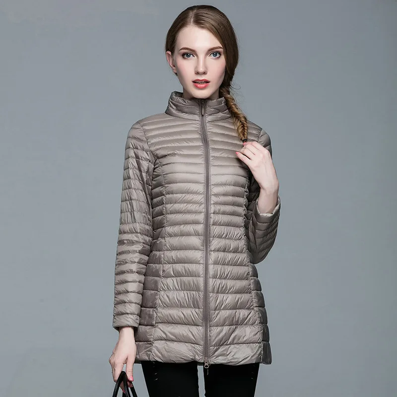 

Women Stand Collar Bigsize Down Coat Parkas Autumn Winter Warm Ultra Light White Duck Down Jacket Lady Midi Long Puffer Outwears