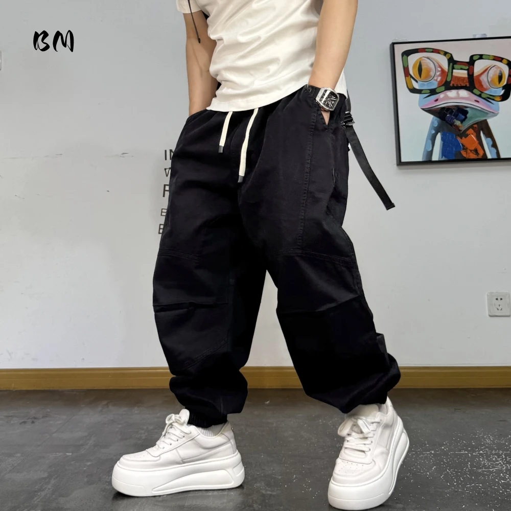 

Japanese Style Jogger Pants For Men Autumn 100% Cotton Loose Fit Streetwear Sport Trendy Outdoor Elastic Waistband Stretch Male
