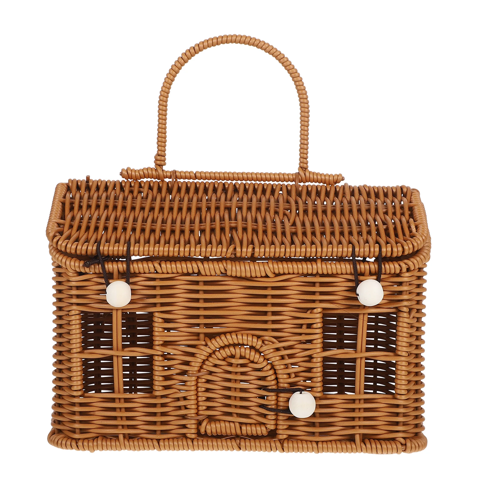 

Woven Storage Baskets Rattan Picnic for Gifts Empty Manual with Handle Lid Decorative