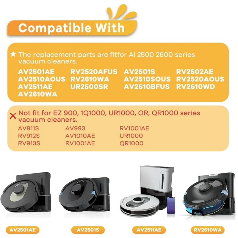 ABVI-Side Brushes Pre-Motor Filters Replacement Parts For Shark AI AV2511AE AV2501S AV2610WA Vacuum Cleaner Parts